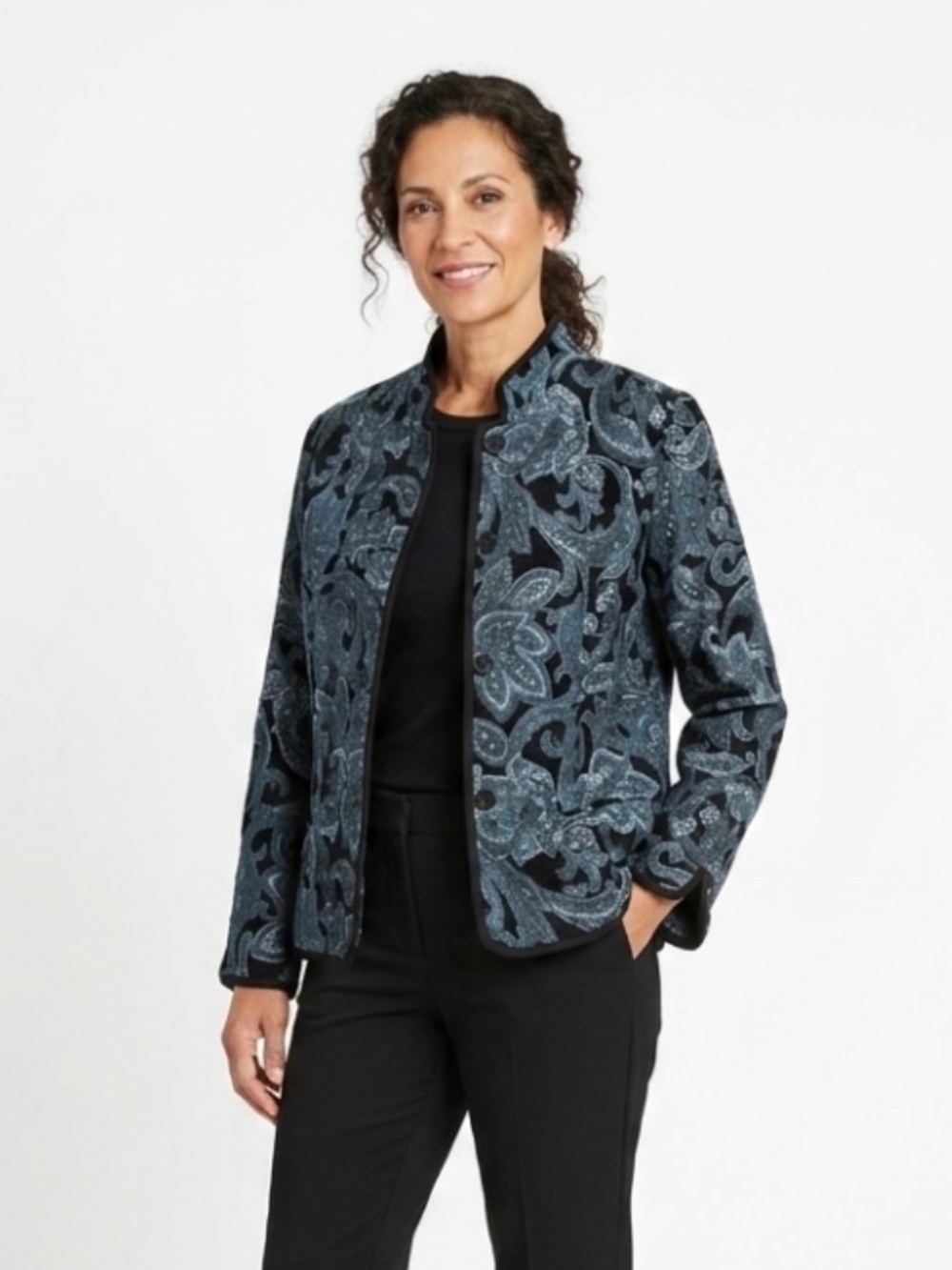 Dressbarn Paisley Tapestry Jacket Sz L Jacquard Dark Romantic Modest Office Chic